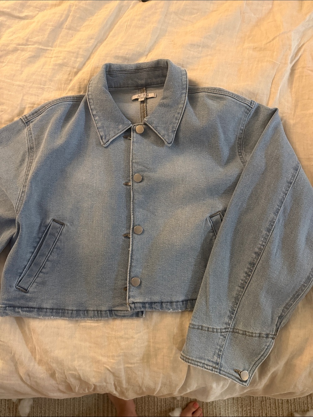 AFRM Light Blue Cropped Denim Jacket